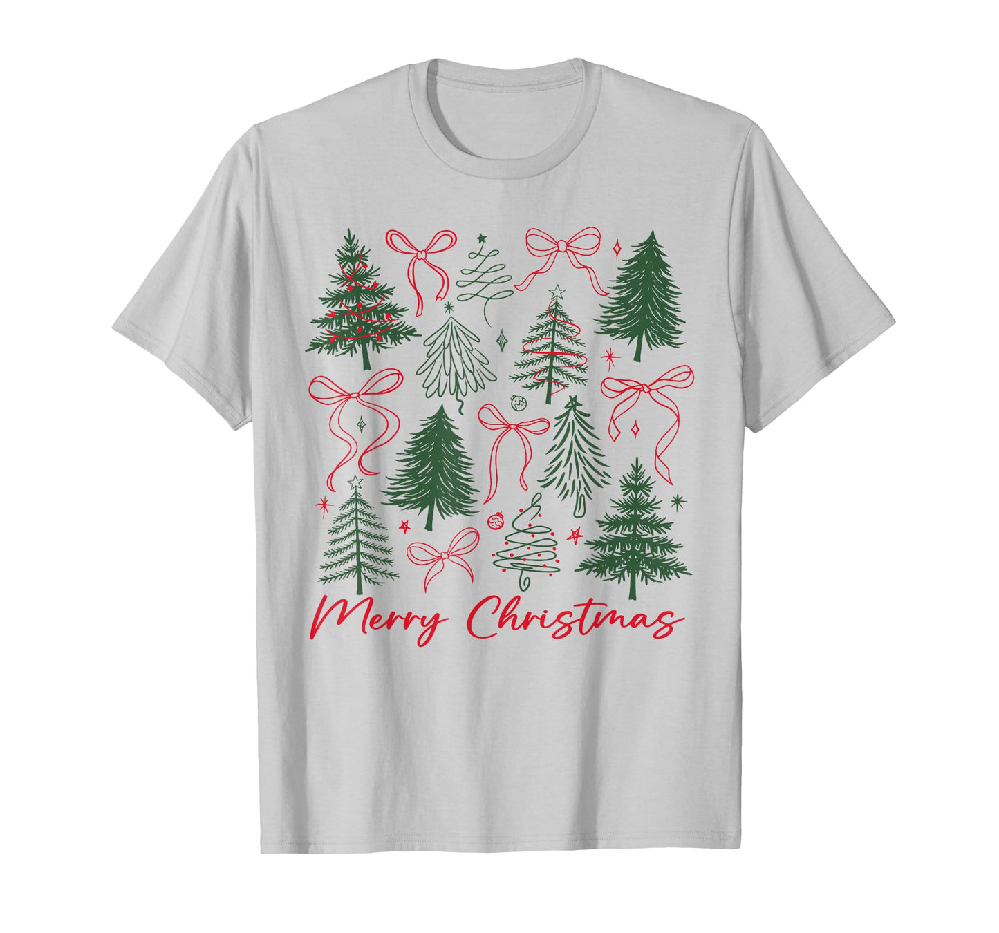 Preppy Merry Christmas Coquette Bow Pink Christmas Tree Girl T-Shirt