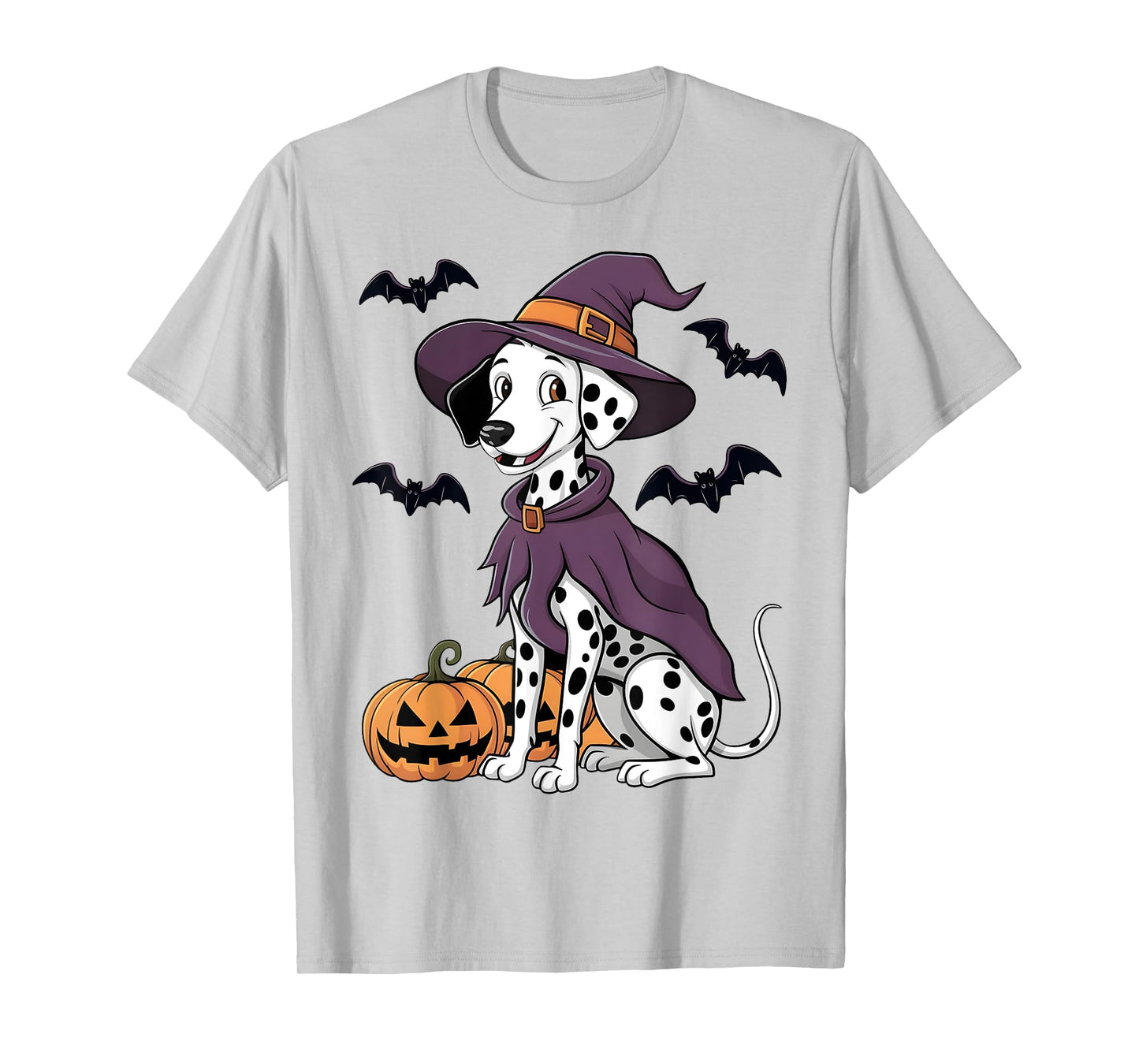 Scary Pumpkin Bat Funny Witch Hat Dalmatian Dog Halloween T-Shirt