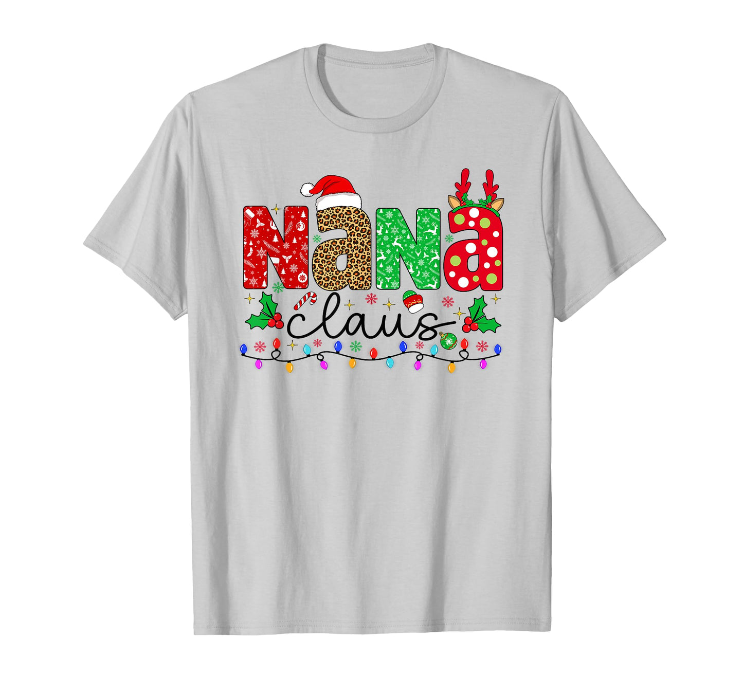 Nana Claus Christmas Lights Matching Family Xmas Pajamas T-Shirt