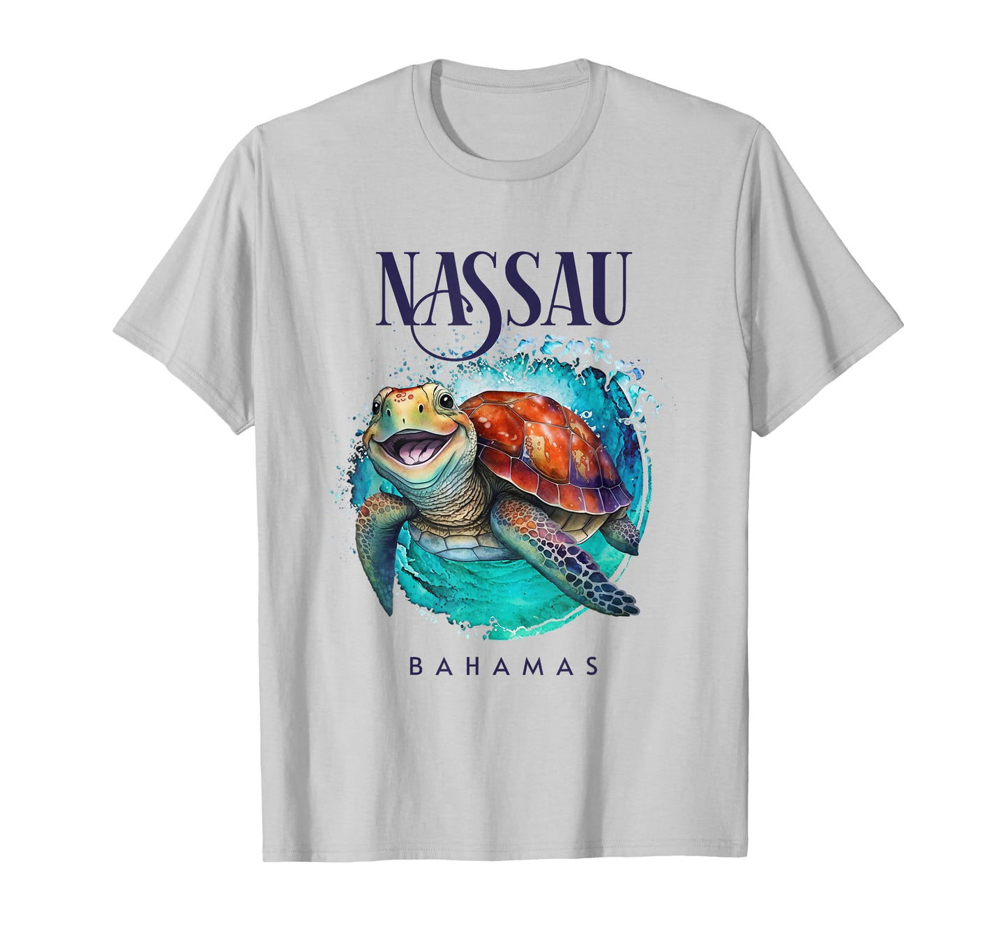 Nassau Bahamas Watercolor Happy Sea Turtle T-Shirt