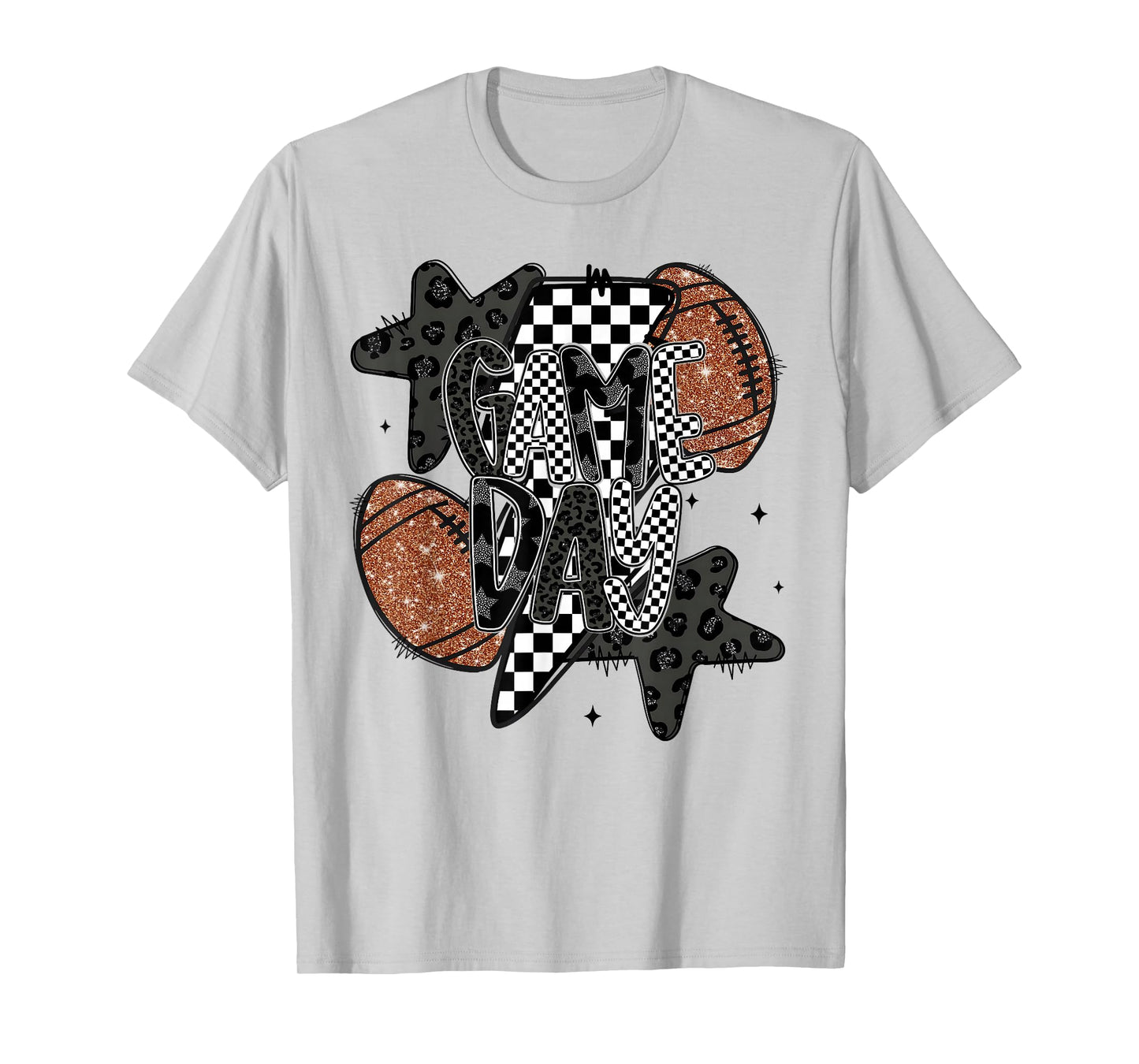 Retro Football Game Day Checkered Leopard Football Mama Mom T-Shirt
