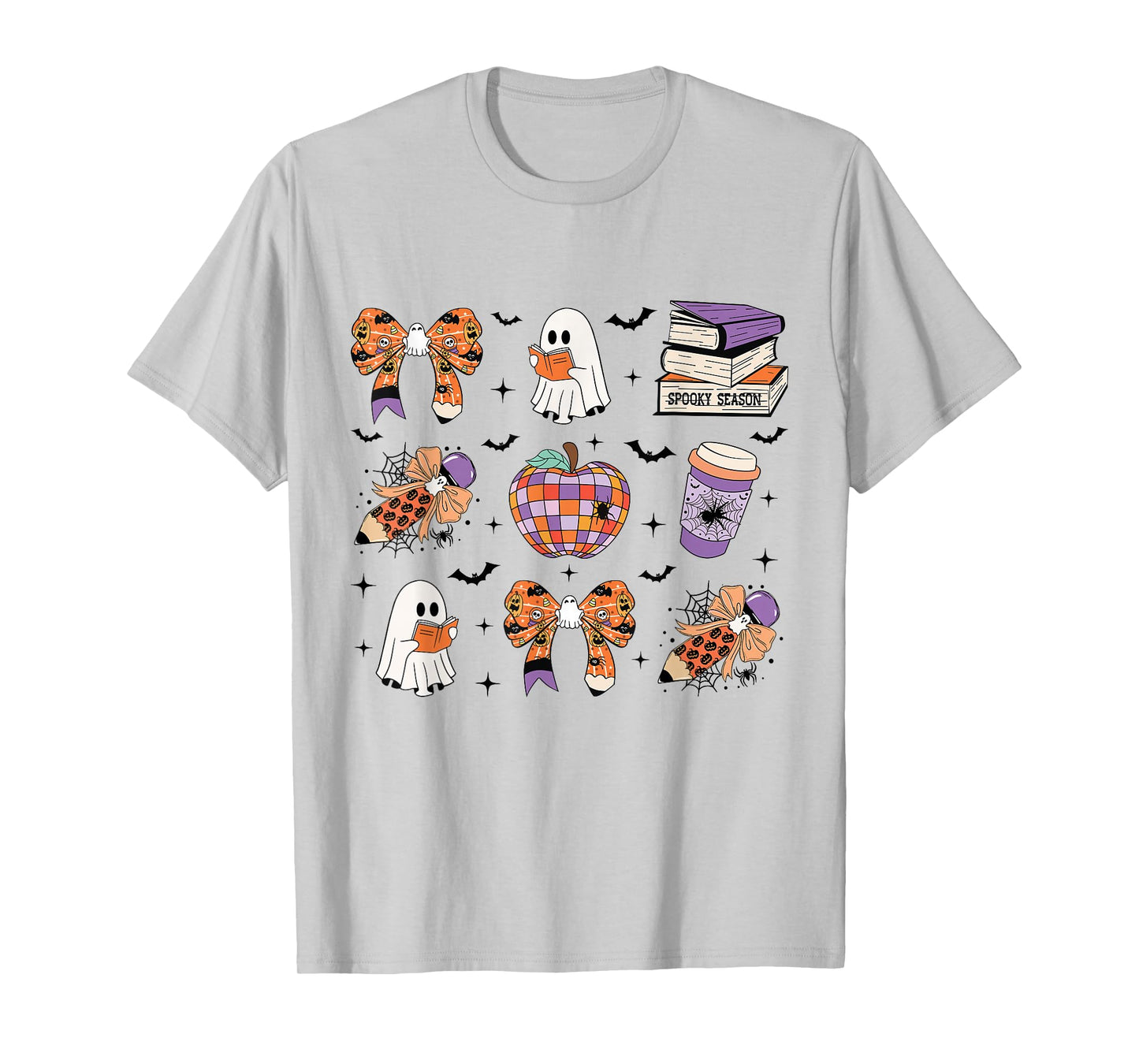 Coquette Teacher Halloween Ghost Reading Book Spooky Season T-Shirt