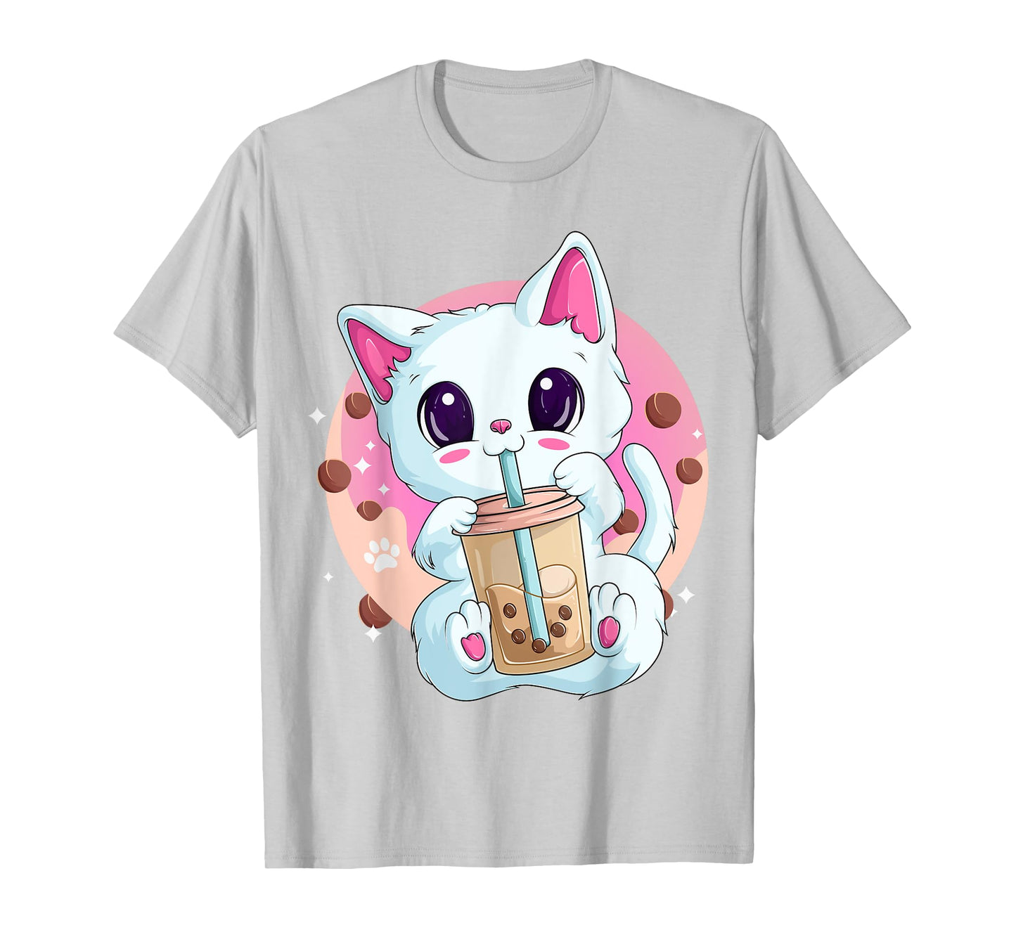 Boba Tea Cat Anime Shirts for Women, Kawaii Bubble Tea Neko T-Shirt