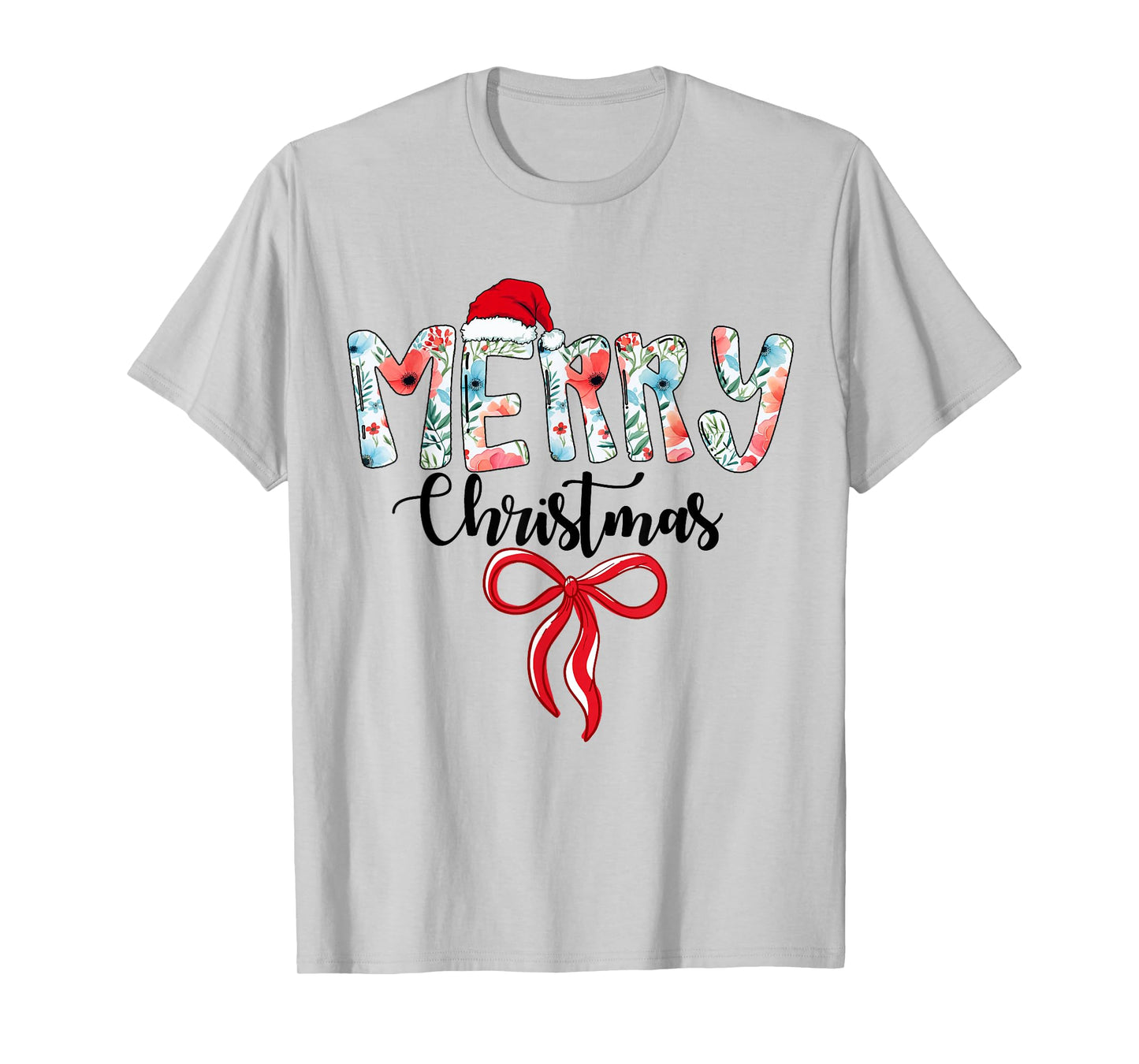 Merry Christmas Coquette Red Bow Girls Santa Hat Xmas Family T-Shirt