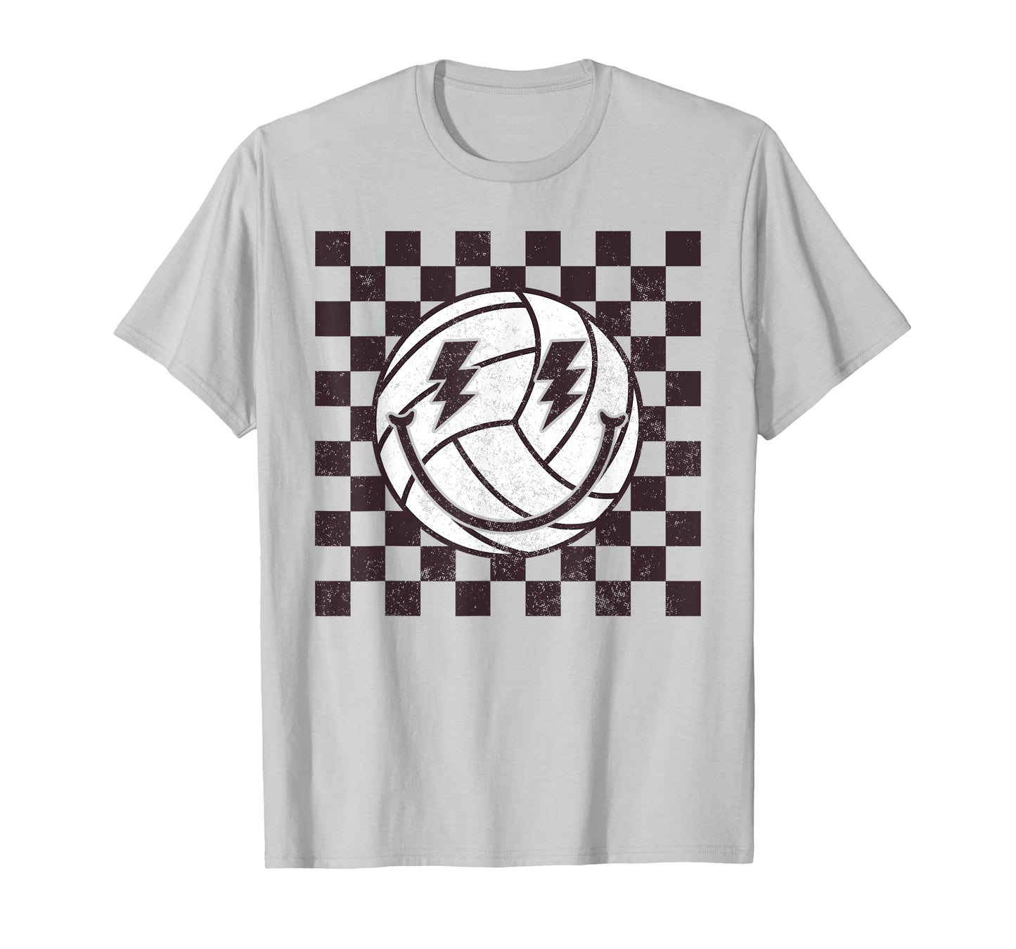 Checkered Volleyball Smile Face Lightning Bolt T-Shirt
