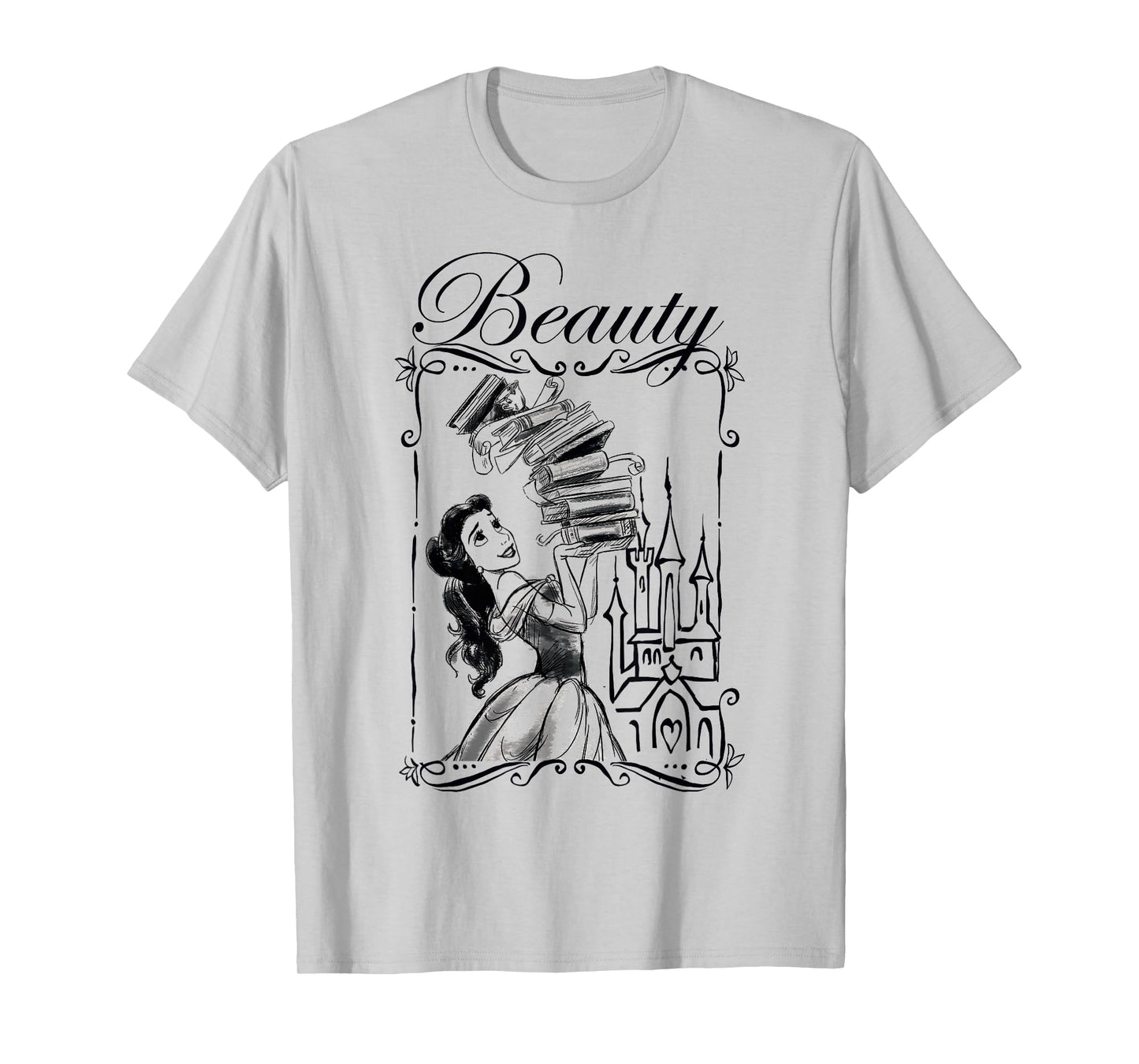 Disney Beauty and the Beast Belle Book Stack Sketch Portrait T-Shirt