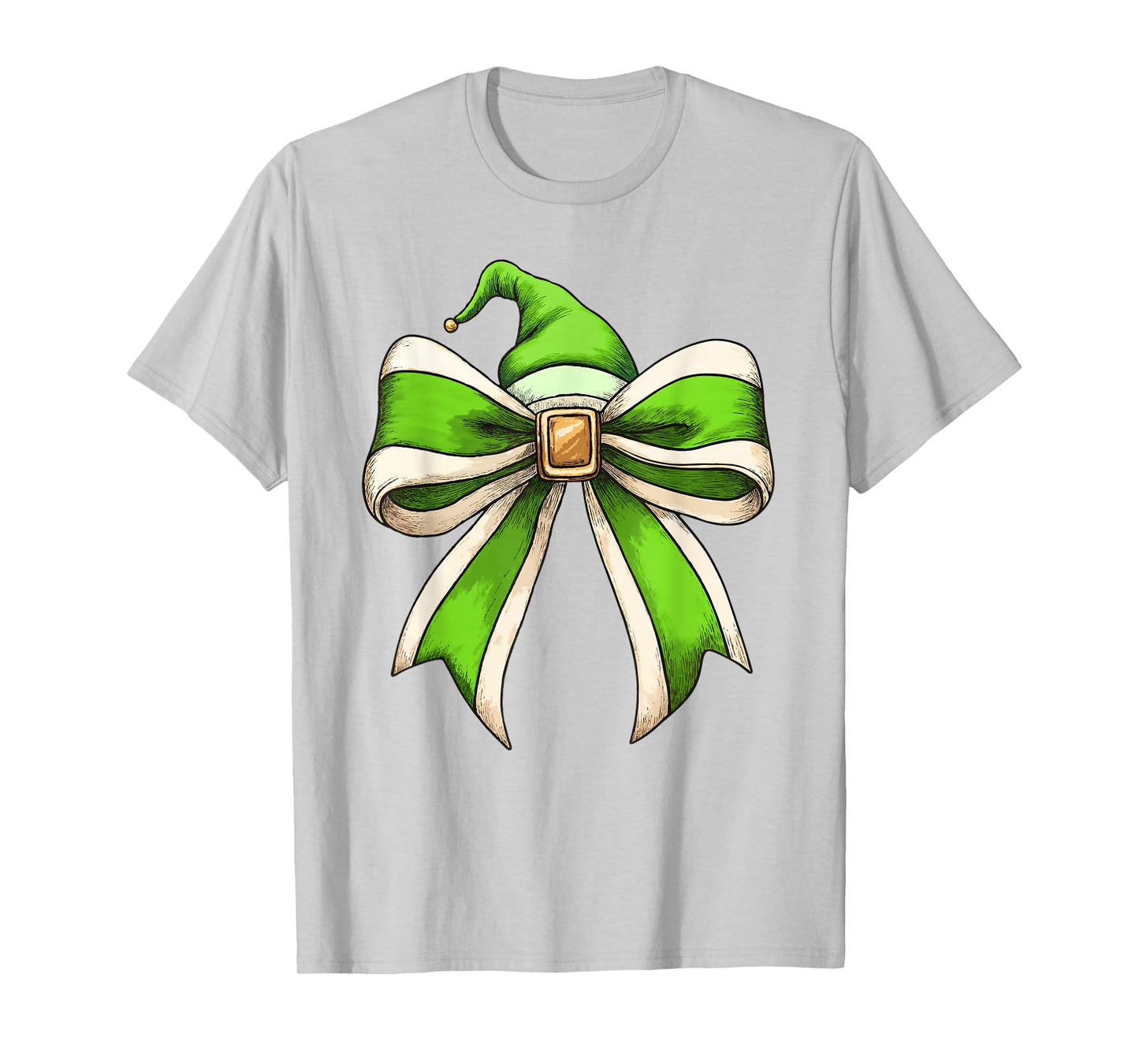 Coquette Christmas Bow Girls Women Holiday Ribbon Green Elf T-Shirt