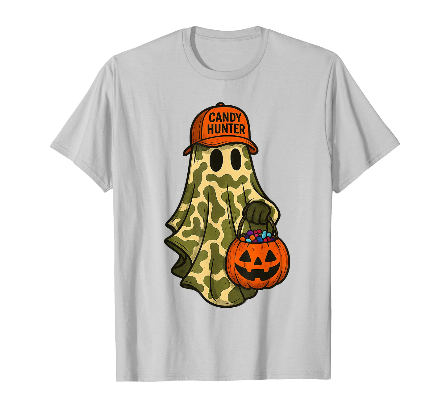 Camo Ghost Candy Hunter Halloween Funny Boys Kid Men Hunting T-Shirt