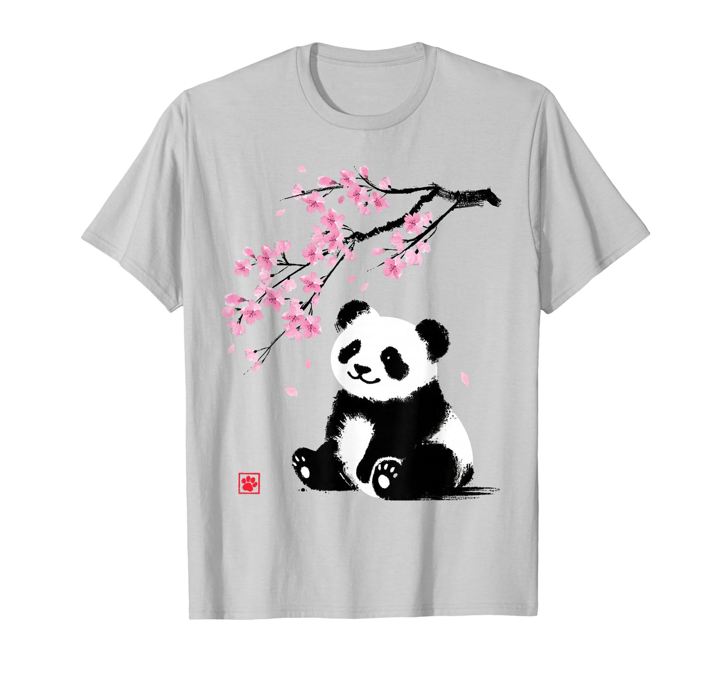 Japanese Panda Sakura Cherry Blossoms Sumi-e Aesthetic T-Shirt