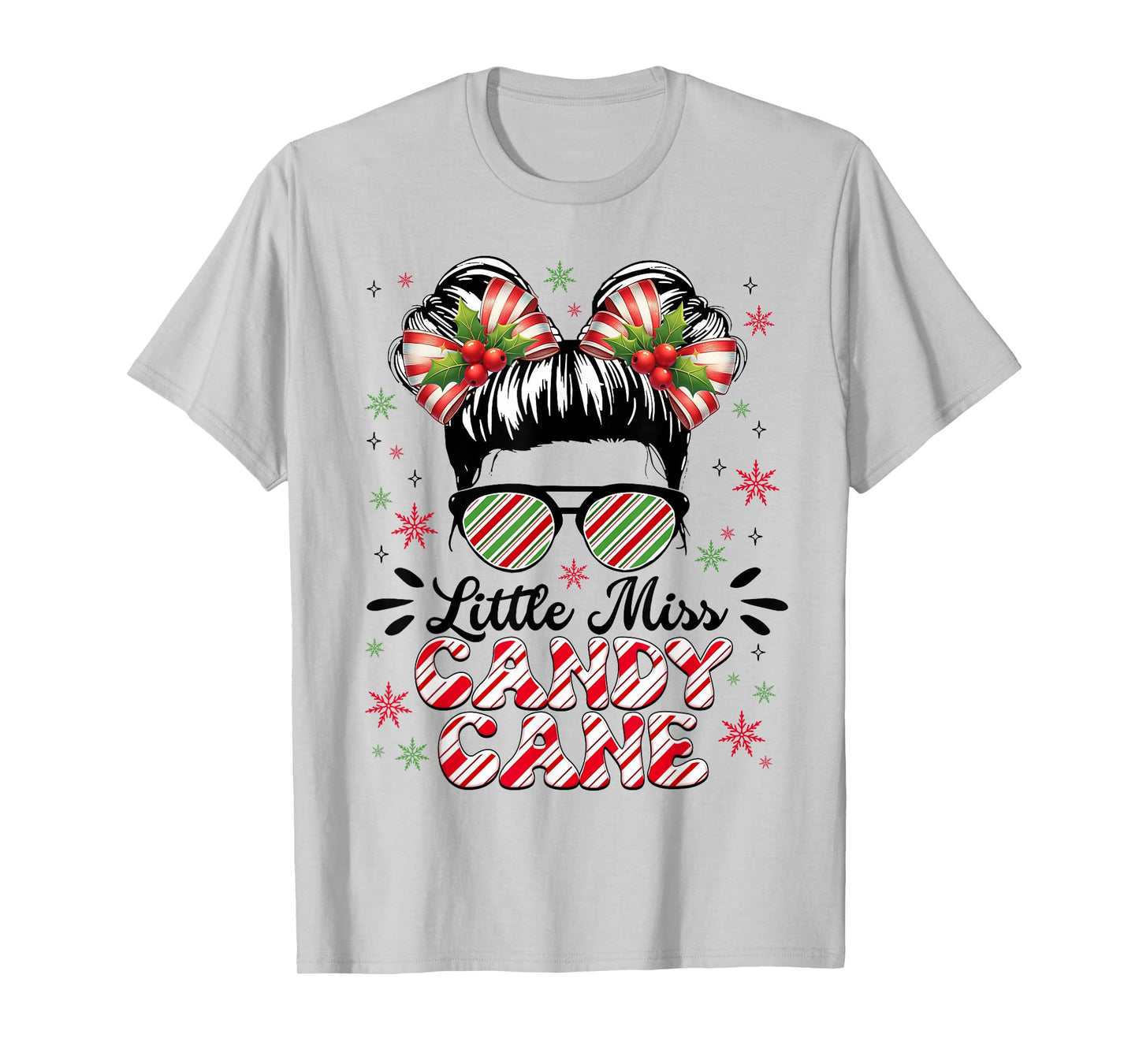 Little Miss Candy Cane Christmas Messy Bun Toddler Girl Kids T-Shirt