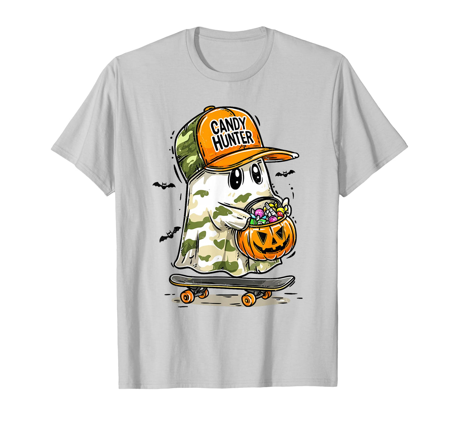 Camo Ghost Halloween Costume Boy Kid Candy Hunter Pumpkin T-Shirt