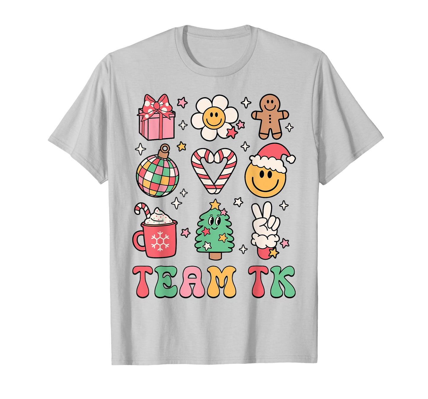 Team TK Teacher Christmas Groovy Smile Face Girl Boy Kid TK T-Shirt