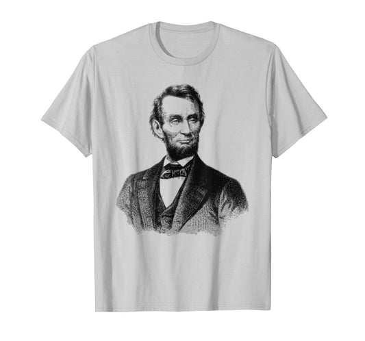 Abraham Lincoln Merchandise Vintage Abe Lincoln T-Shirt - Men's Grey Classic Fit Crew Neck Short Sleeve T-Shirt - Presidential Portrait T-Shirts - History Fan Gift