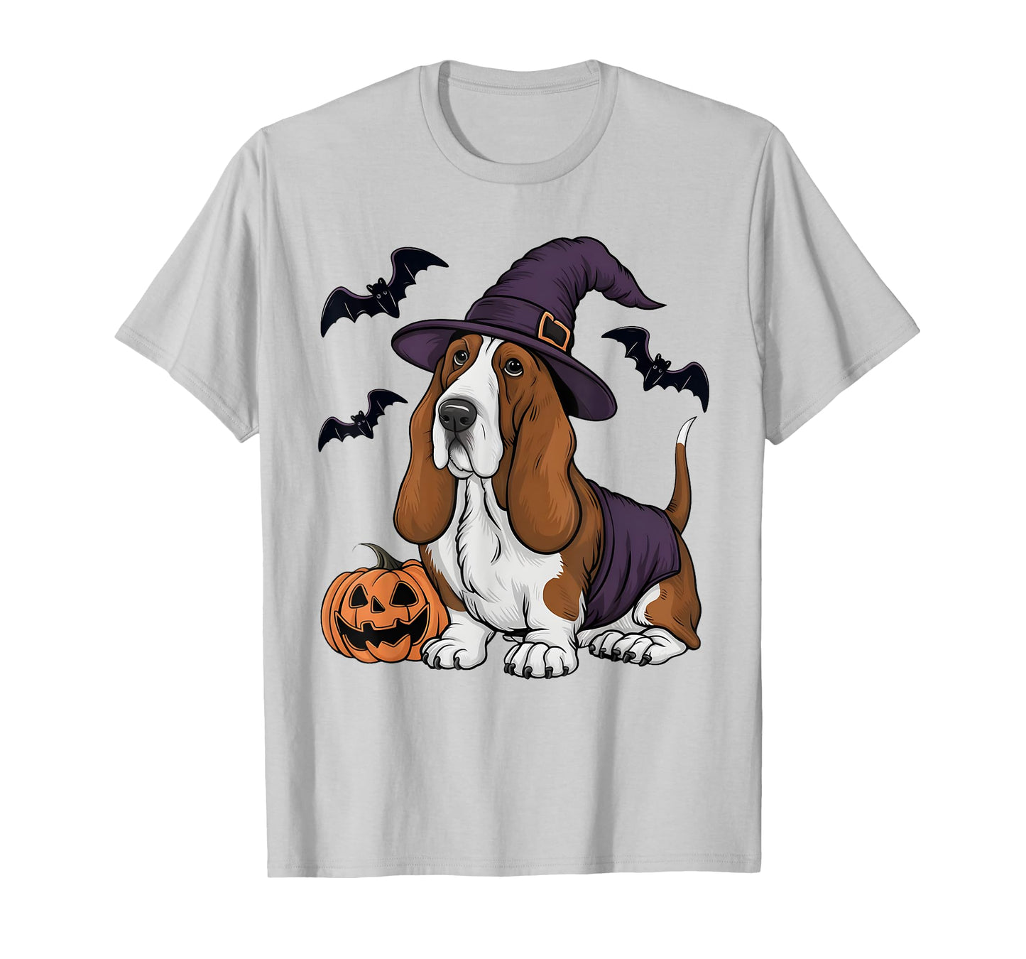 Pumpkin Bat Witch Costume Basset Hound Dog Halloween T-Shirt
