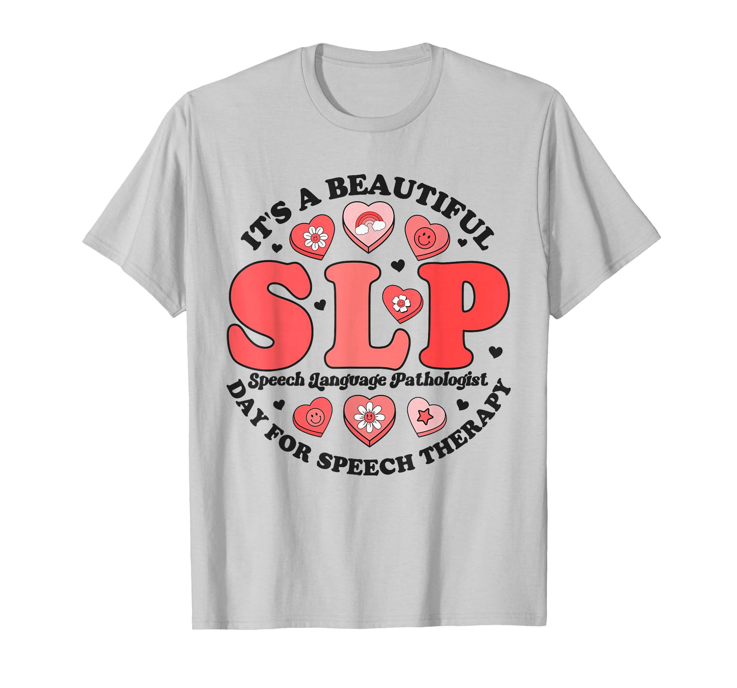 SLP Speech Therapy Pathologist Crew Groovy Valentines Hearts T-Shirt
