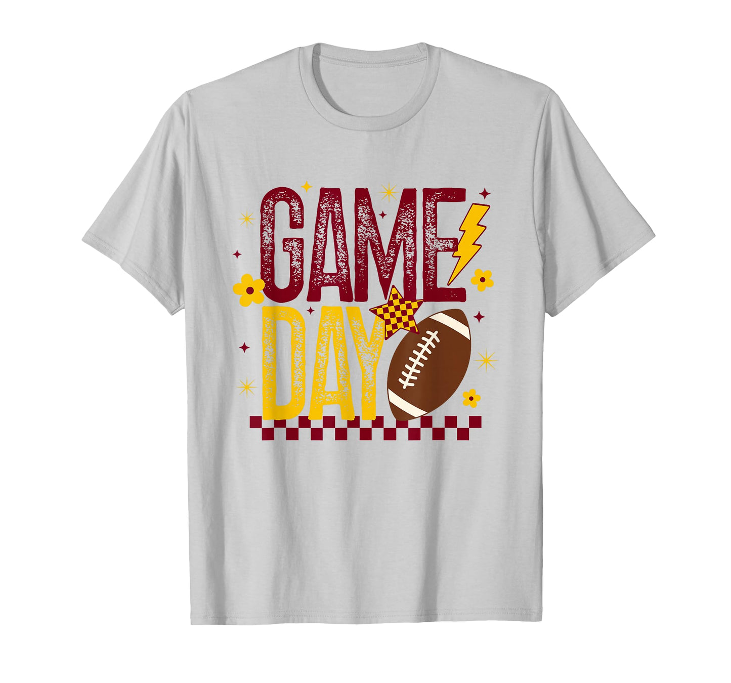 Game Day Football Season Retro Maroon Gold Checked Touchdown T-Shirt