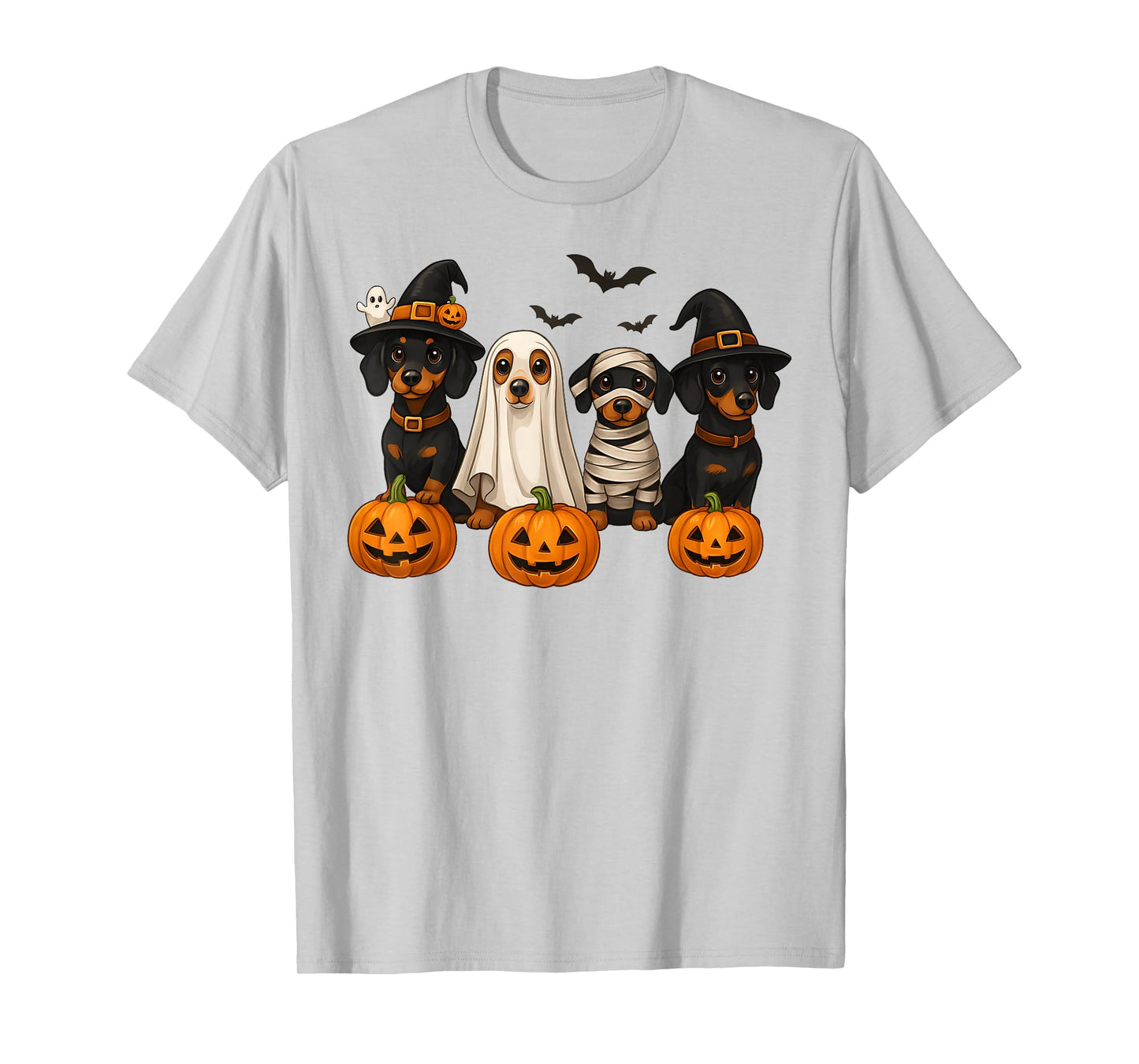 Ghost Witch Mummy Pumpkin Dachshund Dog Costume Halloween T-Shirt