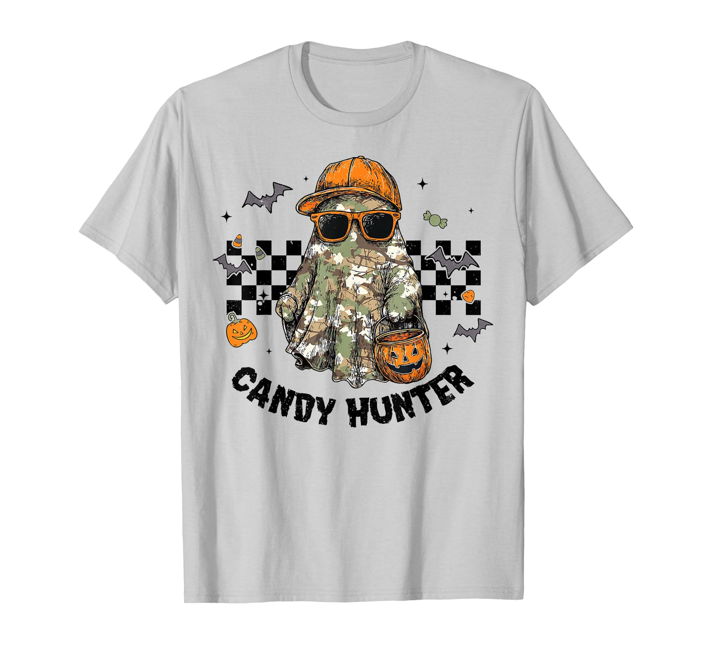 Camo Ghost Candy Hunter Halloween Spooky Dude Funny Boys Kid T-Shirt