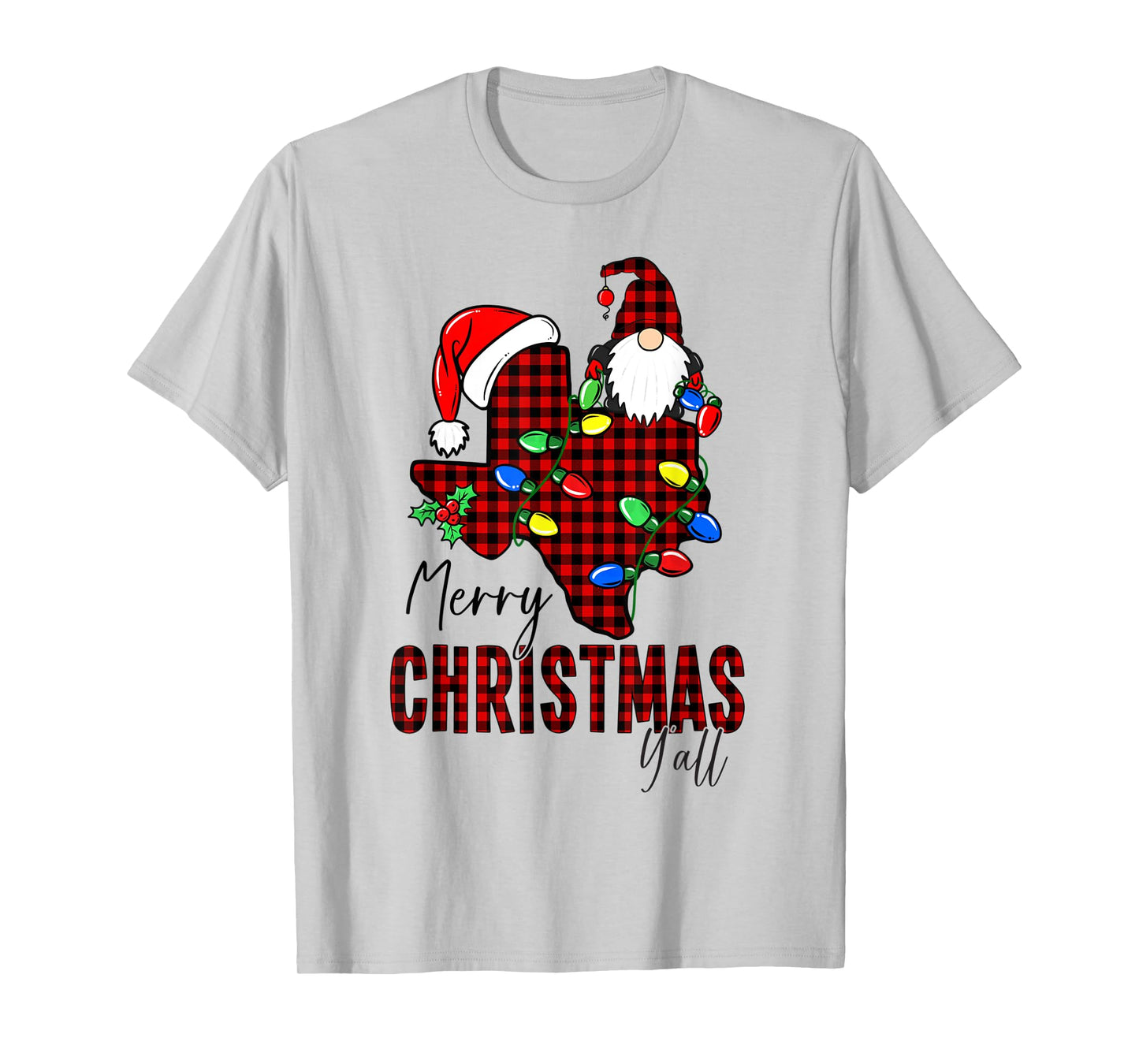 Merry Christmas Y'all Texas State Red Plaid T-Shirt