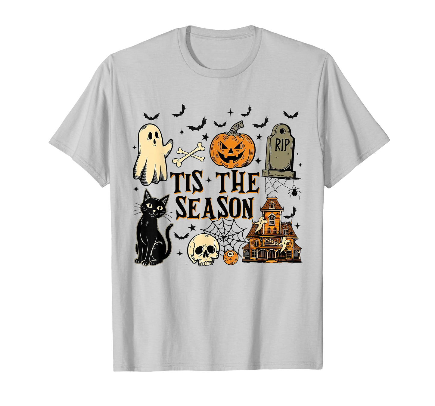 Tis The Season Ghost Halloween Pumpkin Spooky Vibes Cat T-Shirt