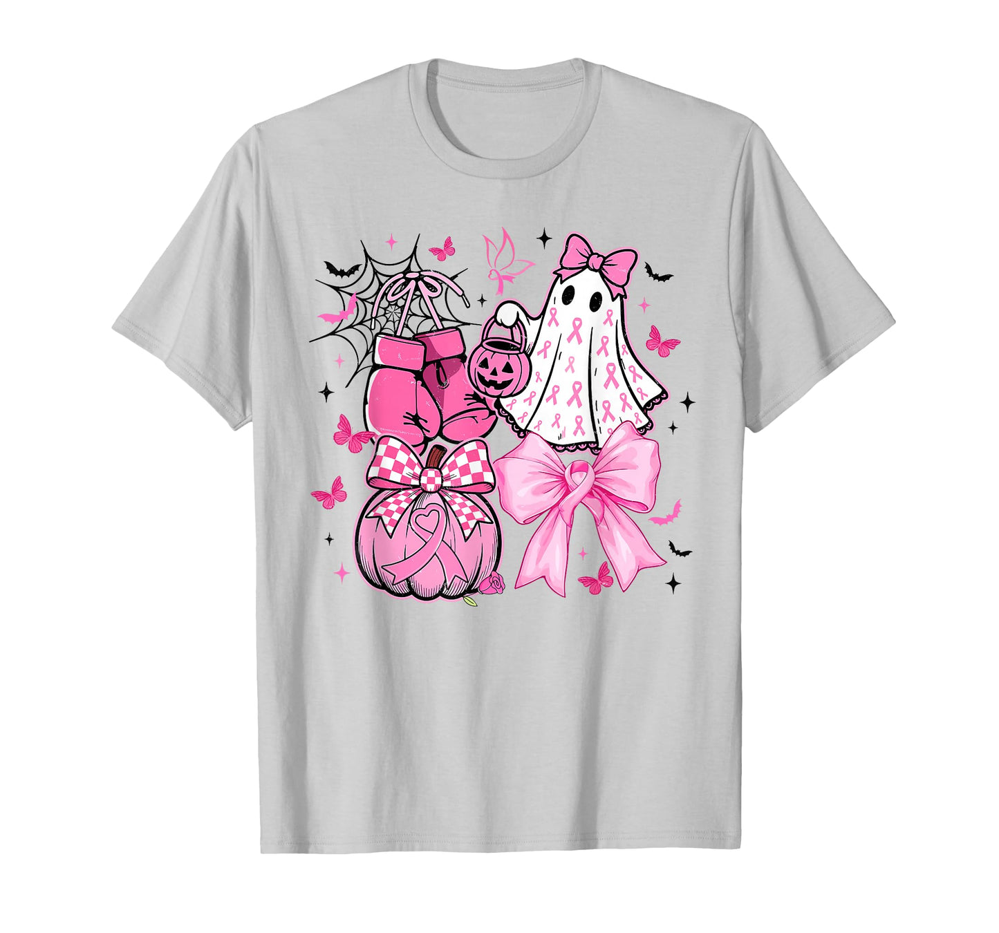 in October We Wear Pink Coquette Bow Ghost Breast Cancer T-Shirt