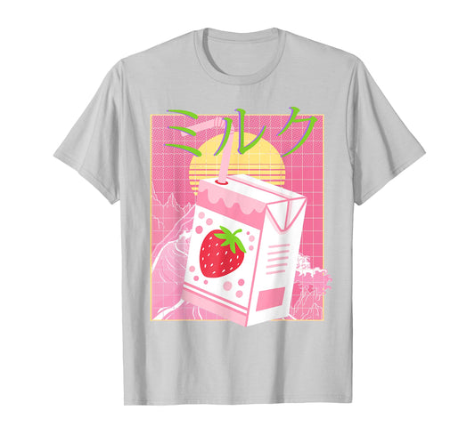 Pink Strawberry Milk| Japanese Aesthetic Milk Carton T-Shirt