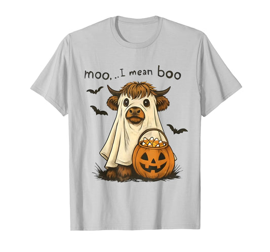 Funny Highland Cow Ghost Costume Spooky Halloween Outfit T-Shirt