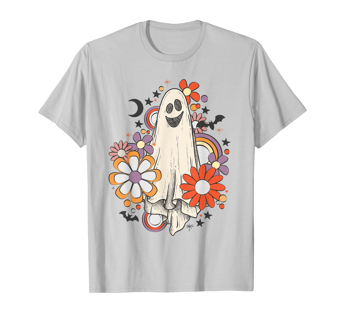 Retro Vintage Ghost Floral Pumpkin Halloween Womens Girls T-Shirt
