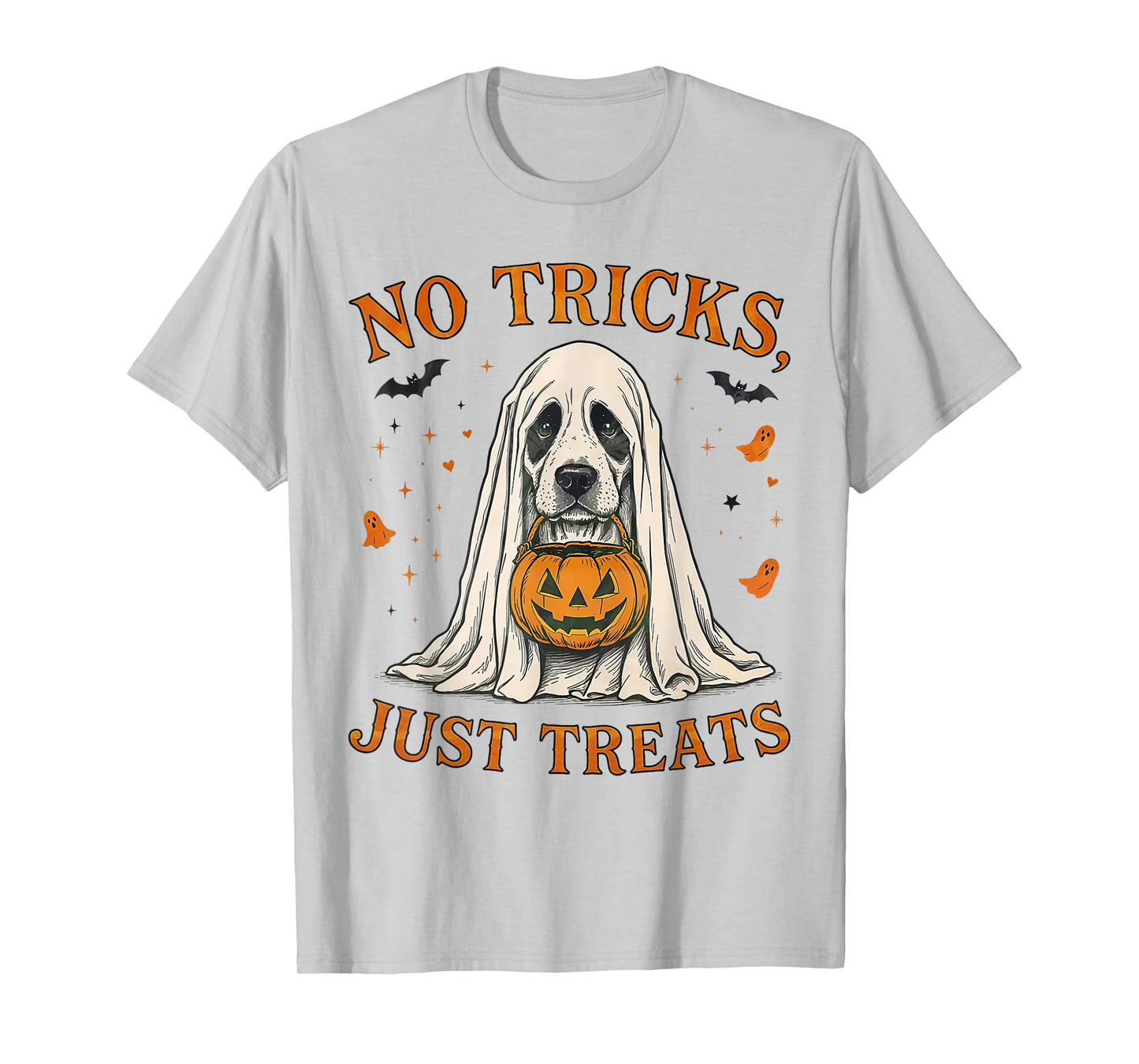 Funny No Tricks Just Treats Cute Dog Ghost Pumpkin Halloween T-Shirt