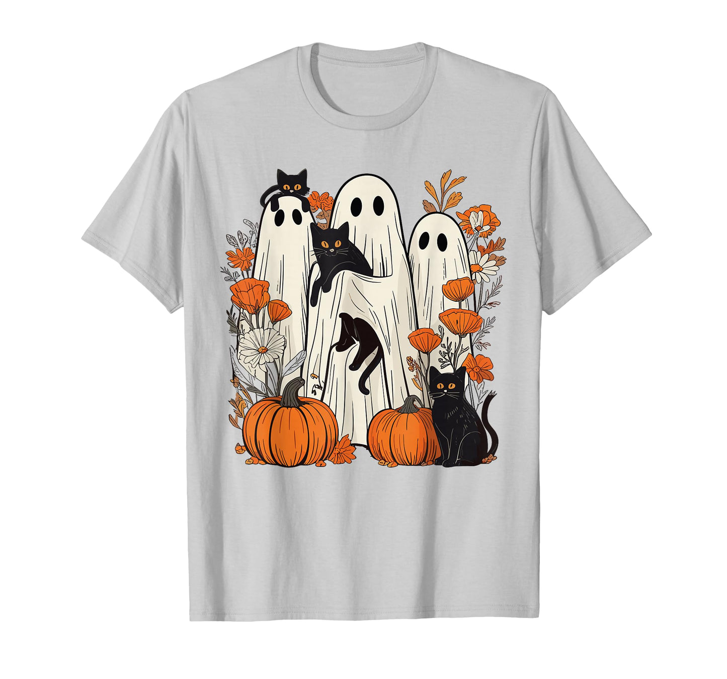 Retro Halloween Ghost Holding Black Cat Costume Men Women T- T-Shirt