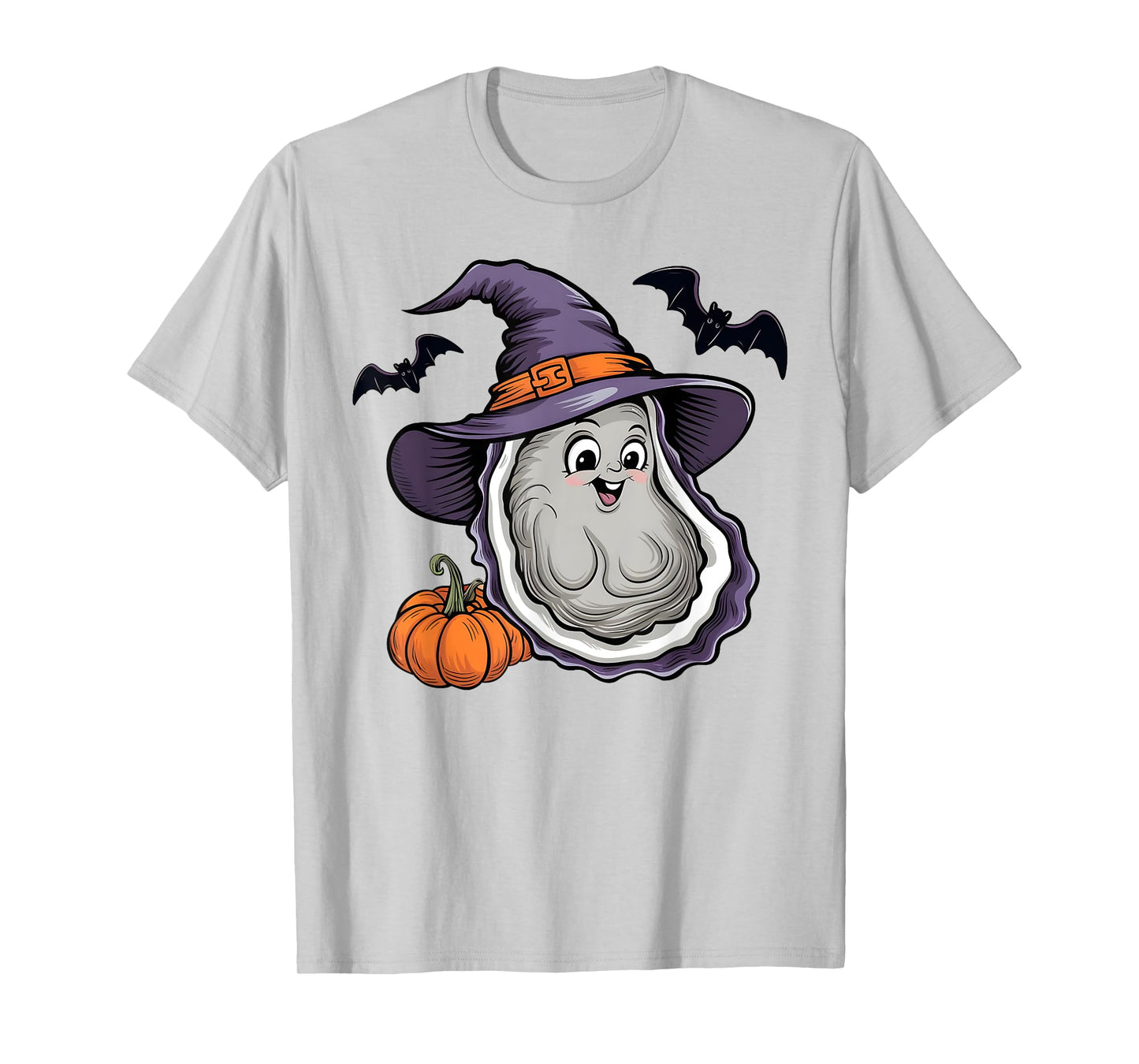 Funny Pumpkin Bat Witch Costume Oyster Halloween T-Shirt