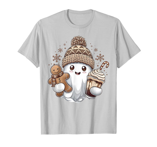Cute Christmas Ghost Coffee Gingerbread Boojee Xmas Holiday T-Shirt