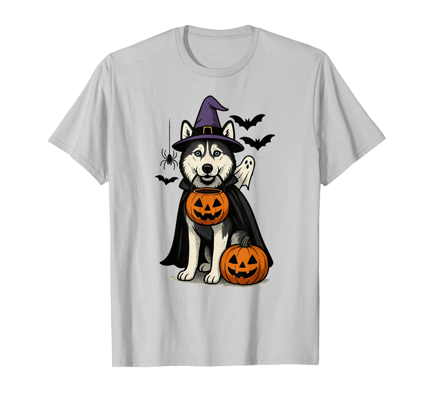 Halloween Siberian Husky Dog, Witch's hat, with Blue Eyes T-Shirt