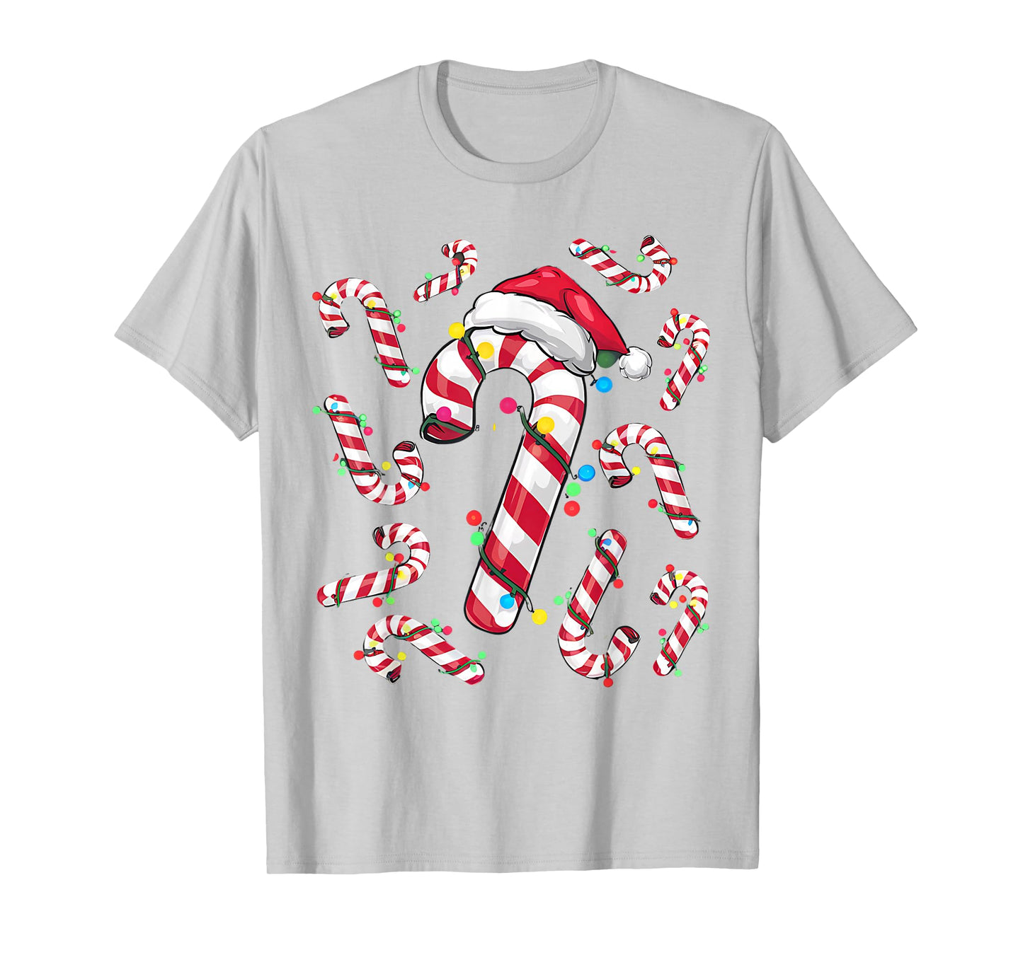 Cute Christmas Candy Cane Santa Hat and Christmas Lights T-Shirt