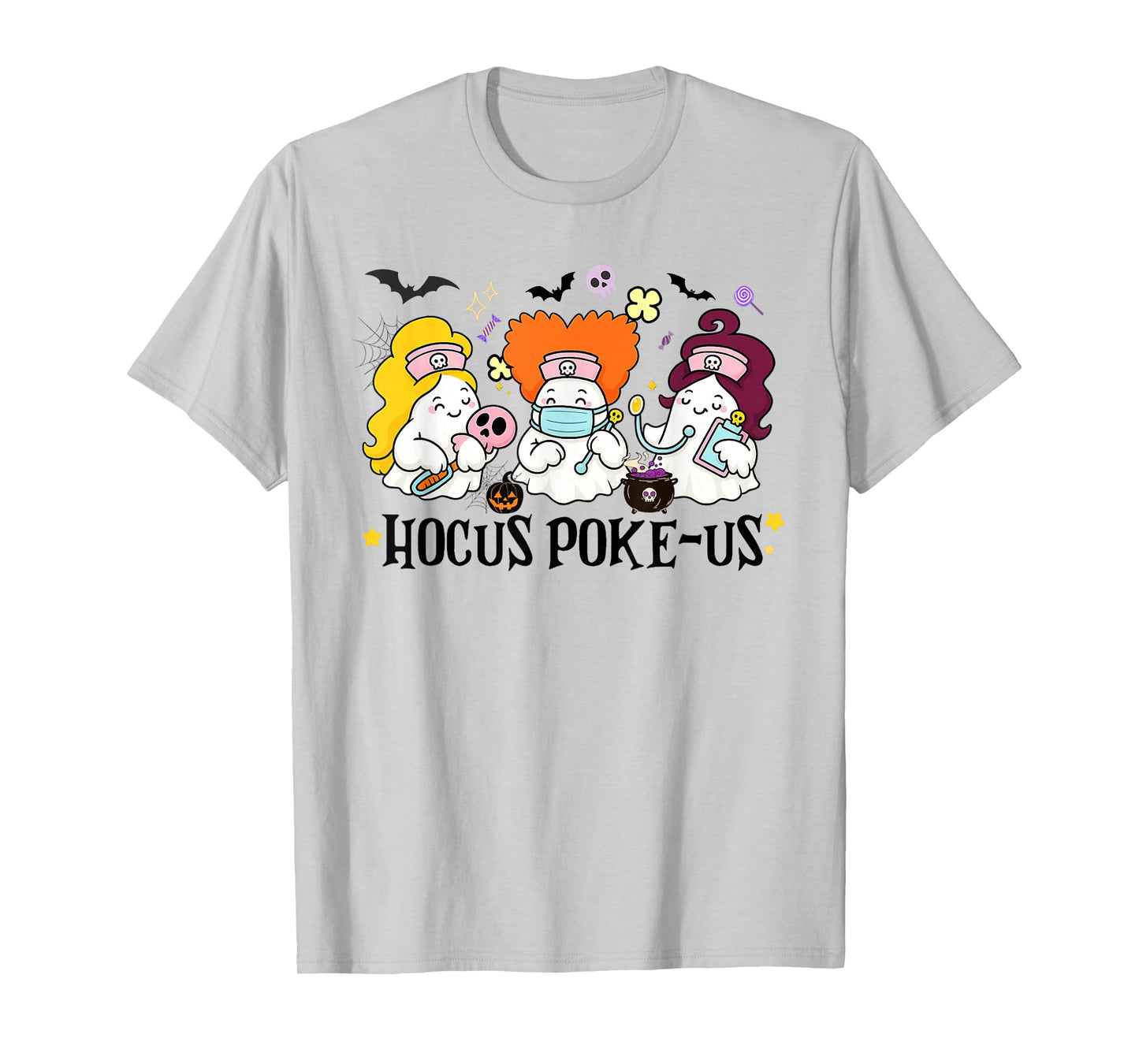 Halloween Ghost Nurse Hocus Poke Us Costume Scrub Top Women T-Shirt