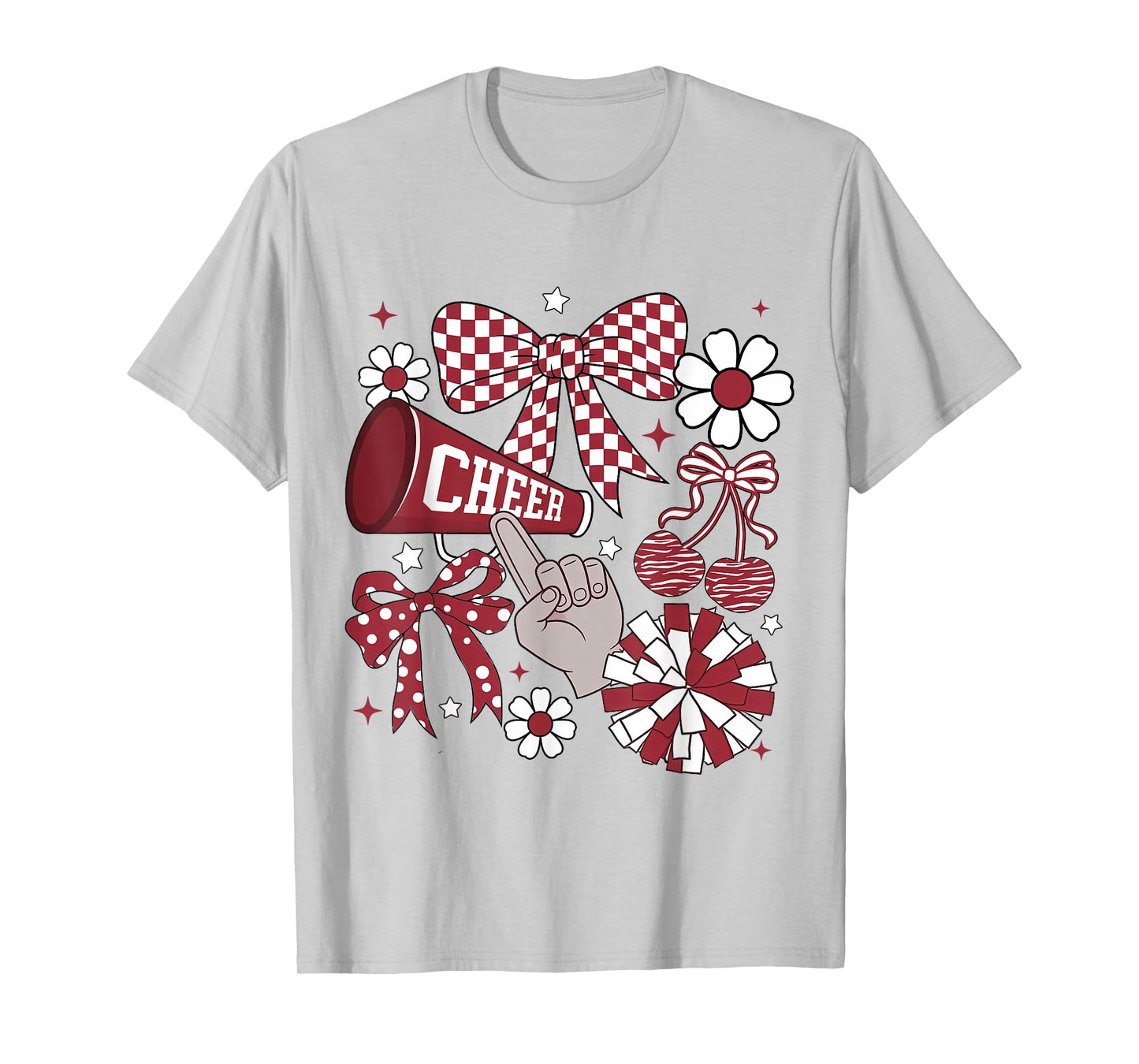 Cheer Checkered Coquette Bow Cheerleading Football Game Day T-Shirt