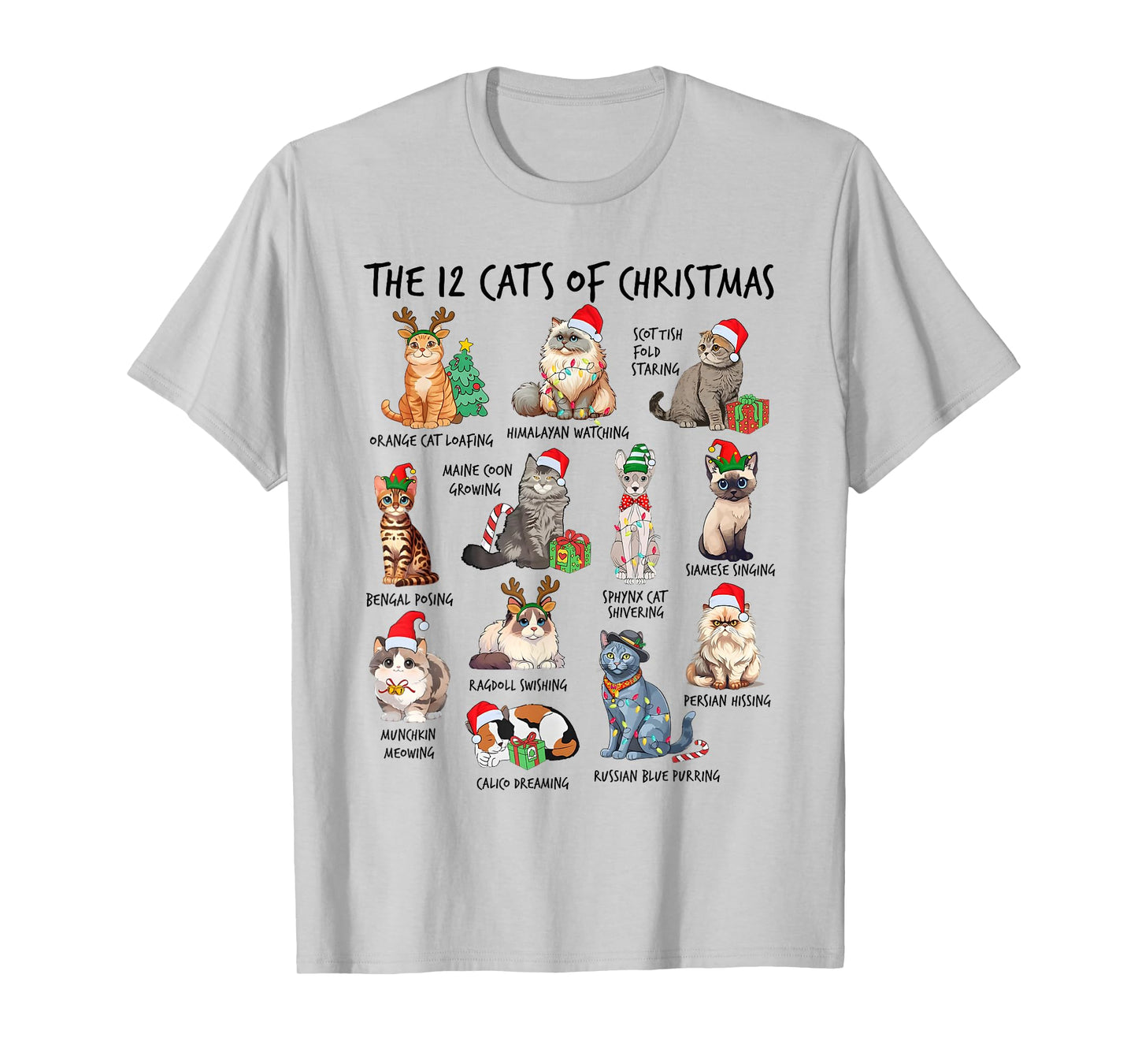 12 Cats of Christmas Funny Christmas Cat Lover Xmas Holiday T-Shirt