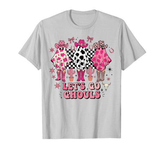Let's Go Ghouls Cowgirl Cute Ghost Pink Halloween Western T-Shirt