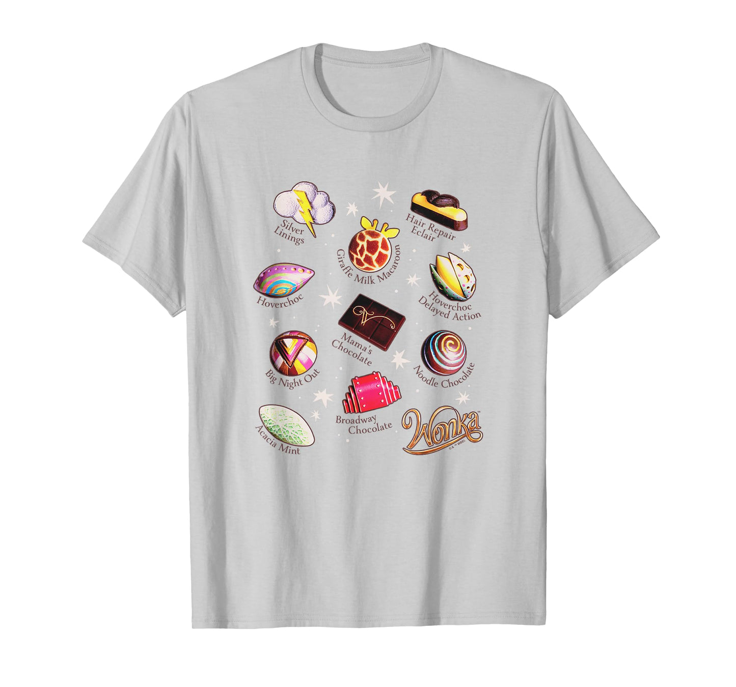 Wonka Brand Vintage Chocolate Variety Collage T-Shirt