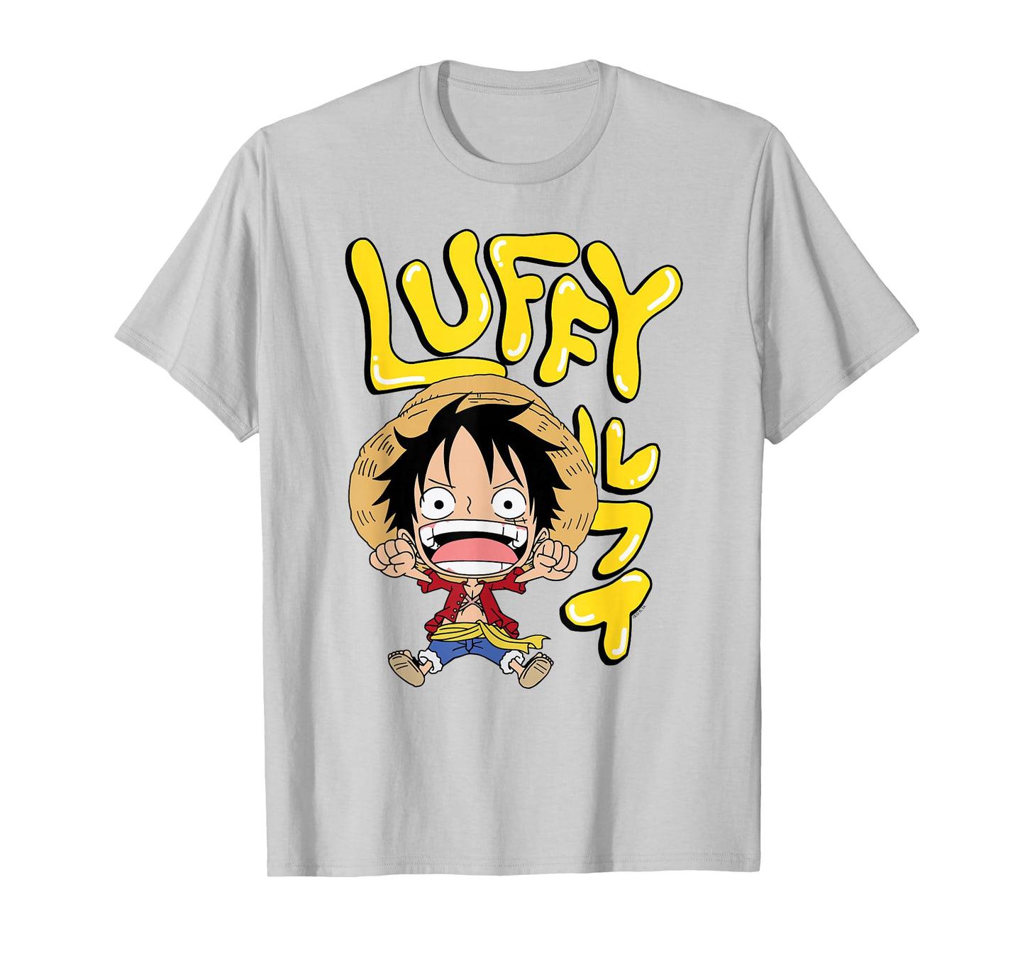 One Piece Anime Luffy Chibi with Bubble Letters T-Shirt
