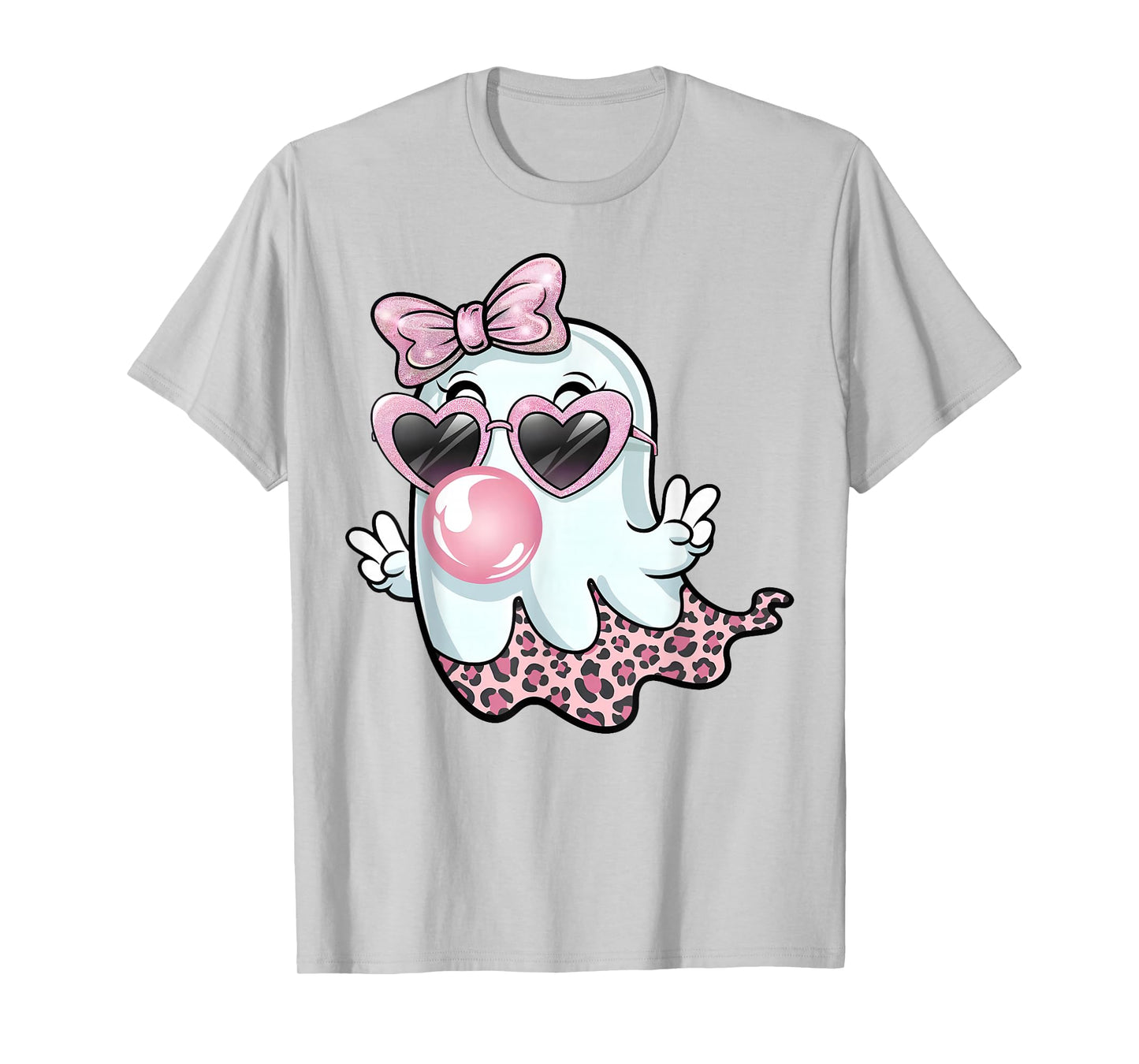 Cute Girly Leopard Ghost Blowing Bubble Gum Halloween Kids T-Shirt