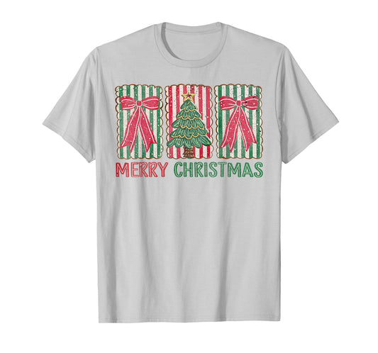 Merry Christmas Tree Coquette Bow Preppy Xmas Women Girls T-Shirt