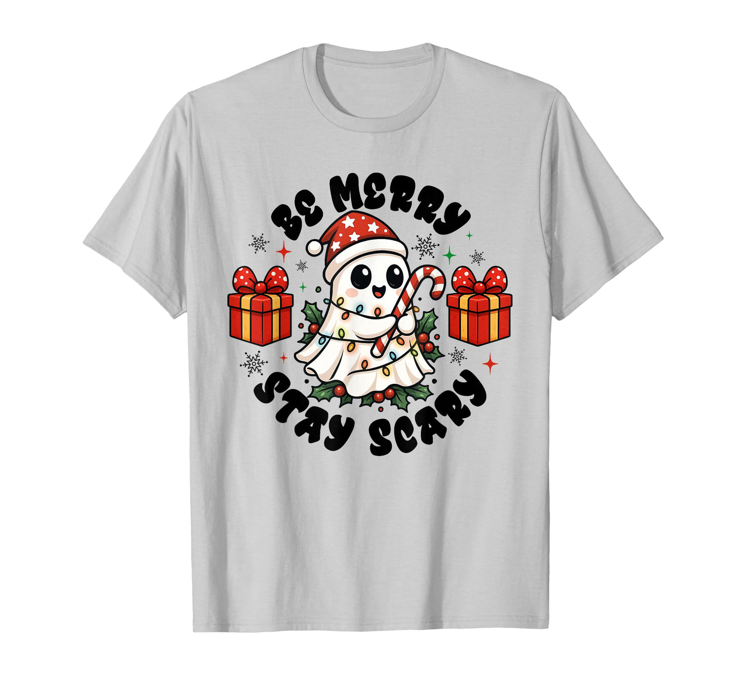 Be Merry Stay Scary Cute Ghost Christmas Holiday Pajama T-Shirt