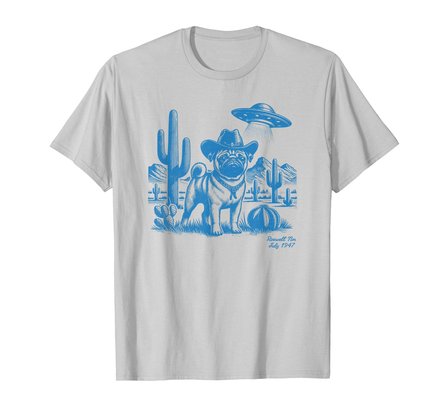 UFO Western Pug Cowboy Cactus Desert Cowgirl Mom Dad Pet T-Shirt