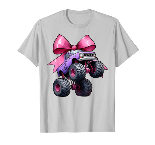 Coquette Bow Monster Truck Mothers Day Pink Ribbon Mom Girl T-Shirt