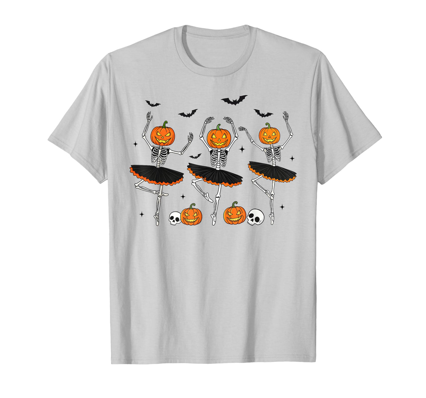 Ballet Pumpkin Dancing Skeleton Scary Halloween Girls Women T-Shirt