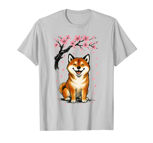 Shiba Inu Dog Japanese Cherry Blossom Sakura Tree Graphic T-Shirt