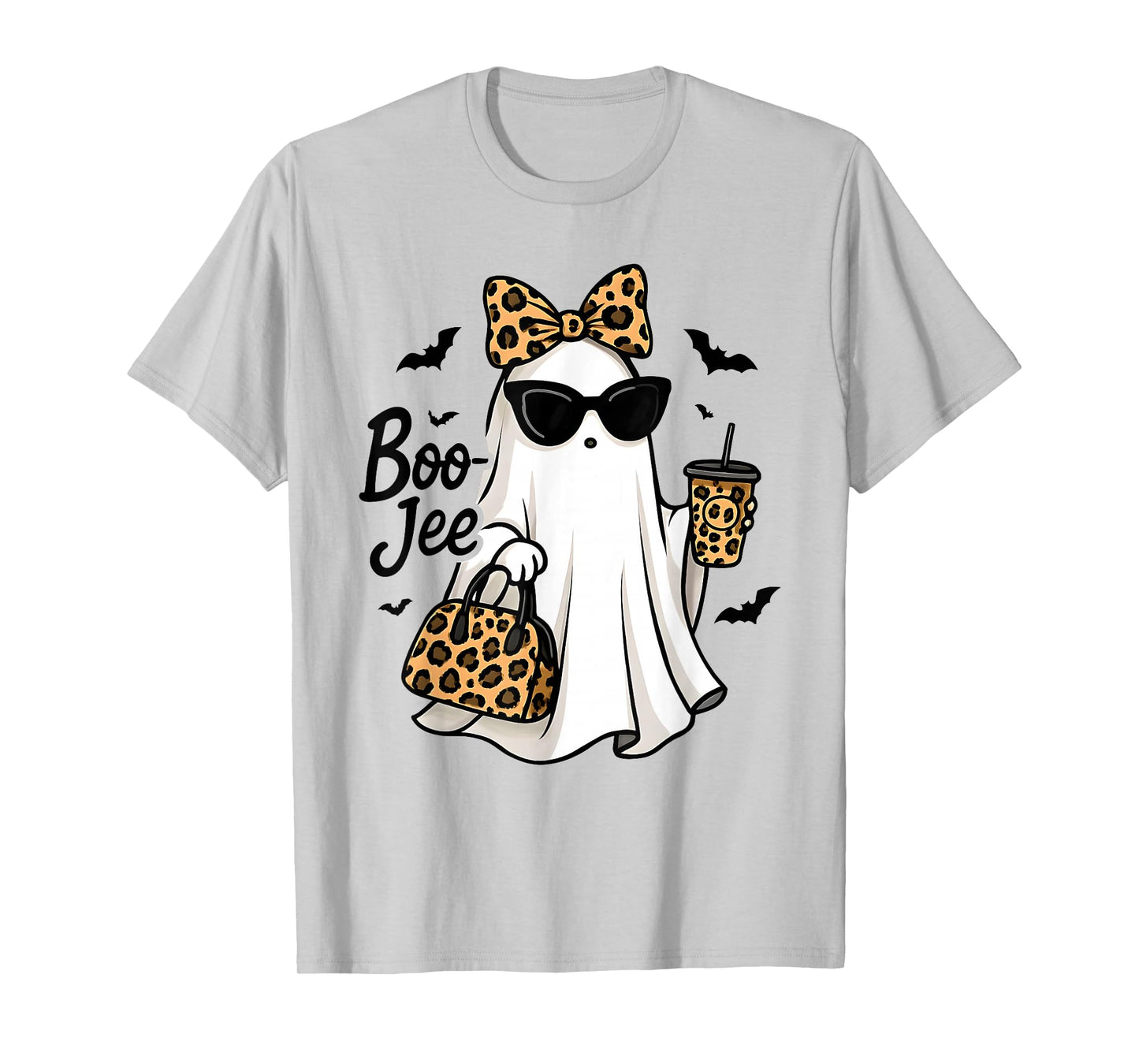 Boo JEE Ghost with Coffee Coquette Bow Halloween Women Girl T-Shirt