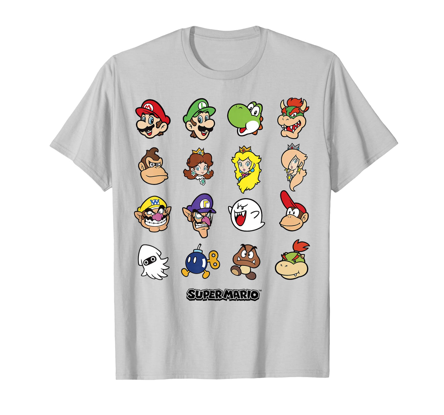 Nintendo Super Mario Character Faces Grid Graphic T-Shirt