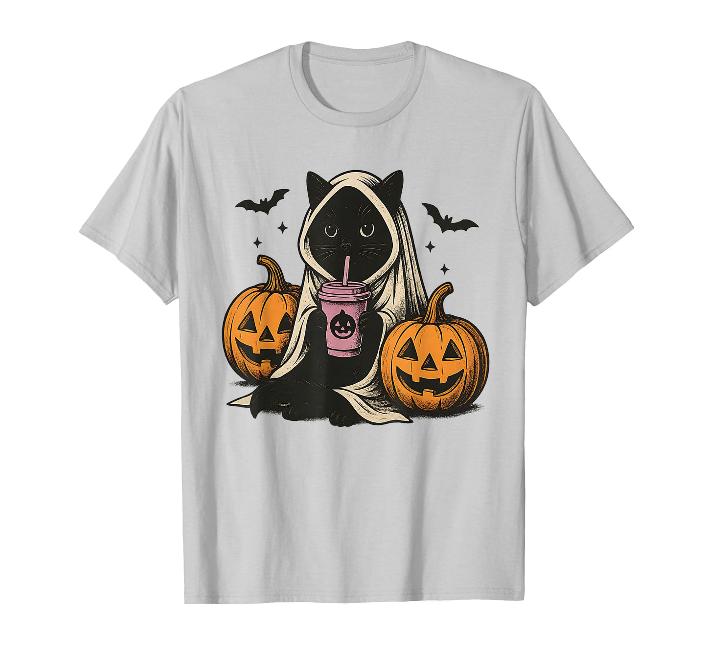 Black Cat Ghost Halloween T-Shirt